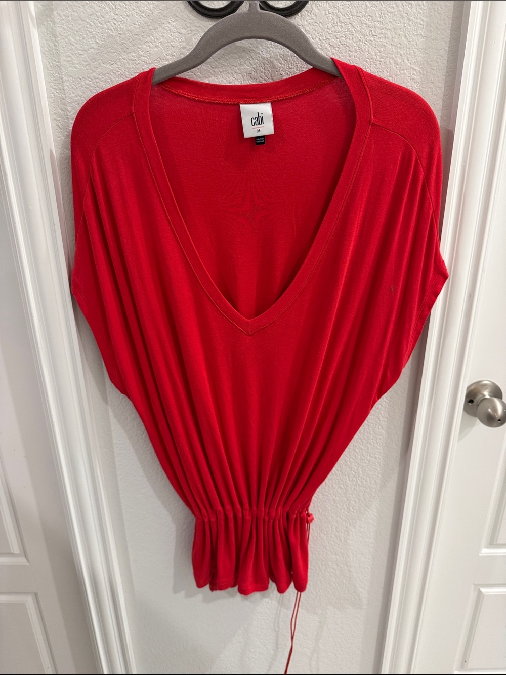 CAbi STYLE 6129 Vibrant Red V-Neck Drawstring Waist Tunic